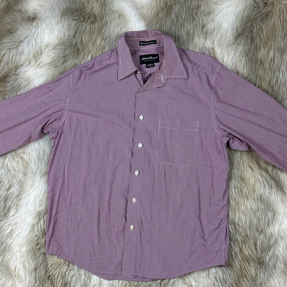 Eddie Bauer Wrinkle Resistant Burgundy Long Sleeve Button-Down Shirt, Size Med